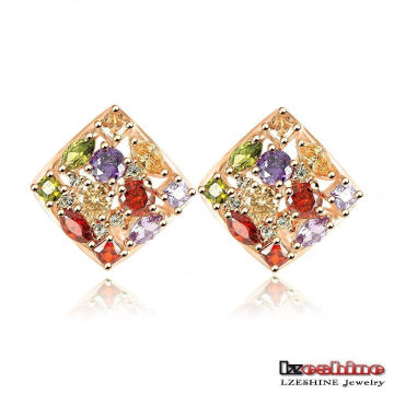 Oro plateado multicolor Zircon Square Stud Earrings (ER0135-C)